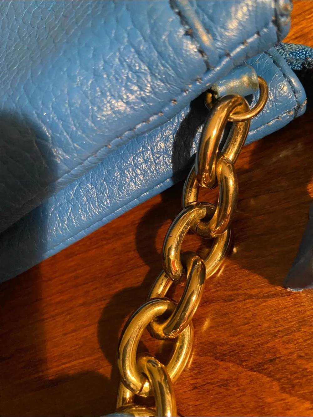Tommy Hilfiger Blue Pebbled Leather Crossbody with Gold Accent